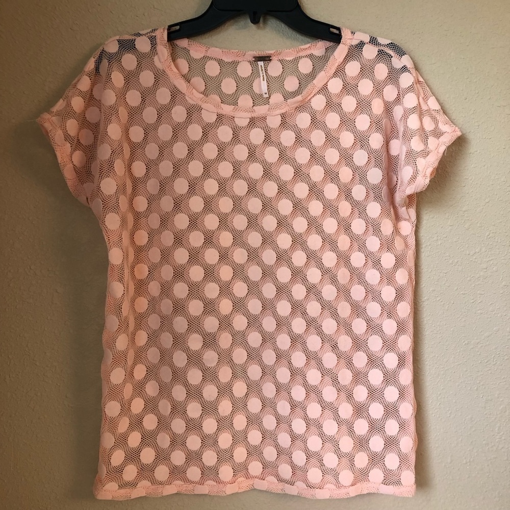 Poof peach over shirt dot pattern size medium